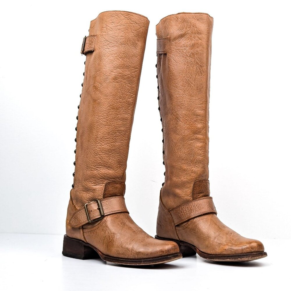 Johnny Ringo Women Vintage 90s Retro Western Buckle Stud Knee Boots sz 6.5